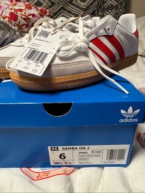 adidas Kids Samba Og J Classic Sneakers - White/Red with Gum Sole